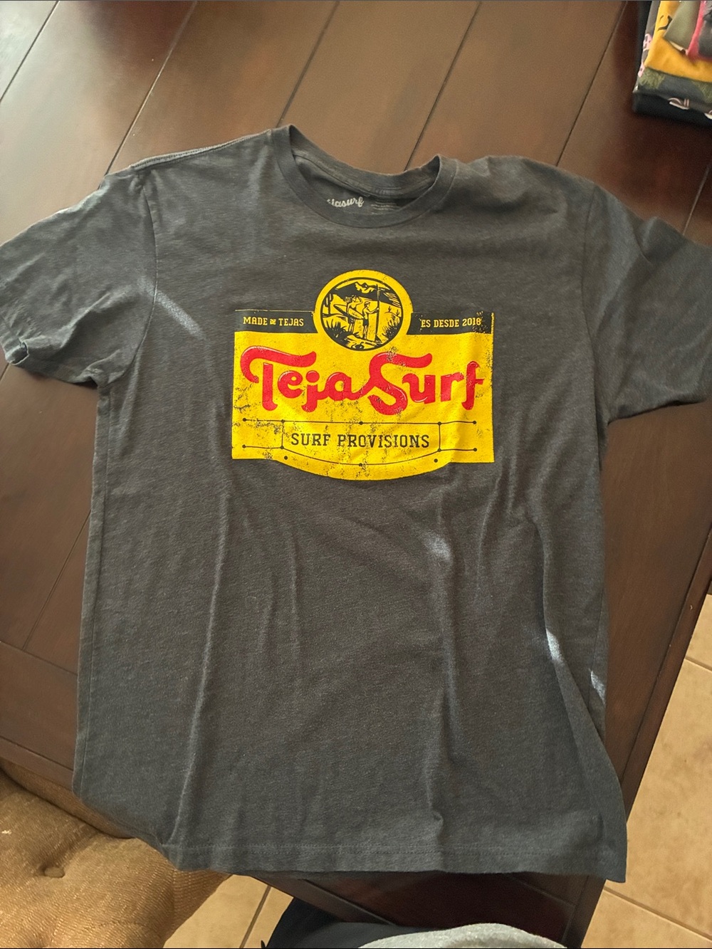 Men's Gray Graphic Tee with Yellow & Red Logo